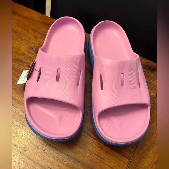 HOKA Men’s Pink/ blue Slide Recovery 3 Slide Sandals - Picture 4 of 9